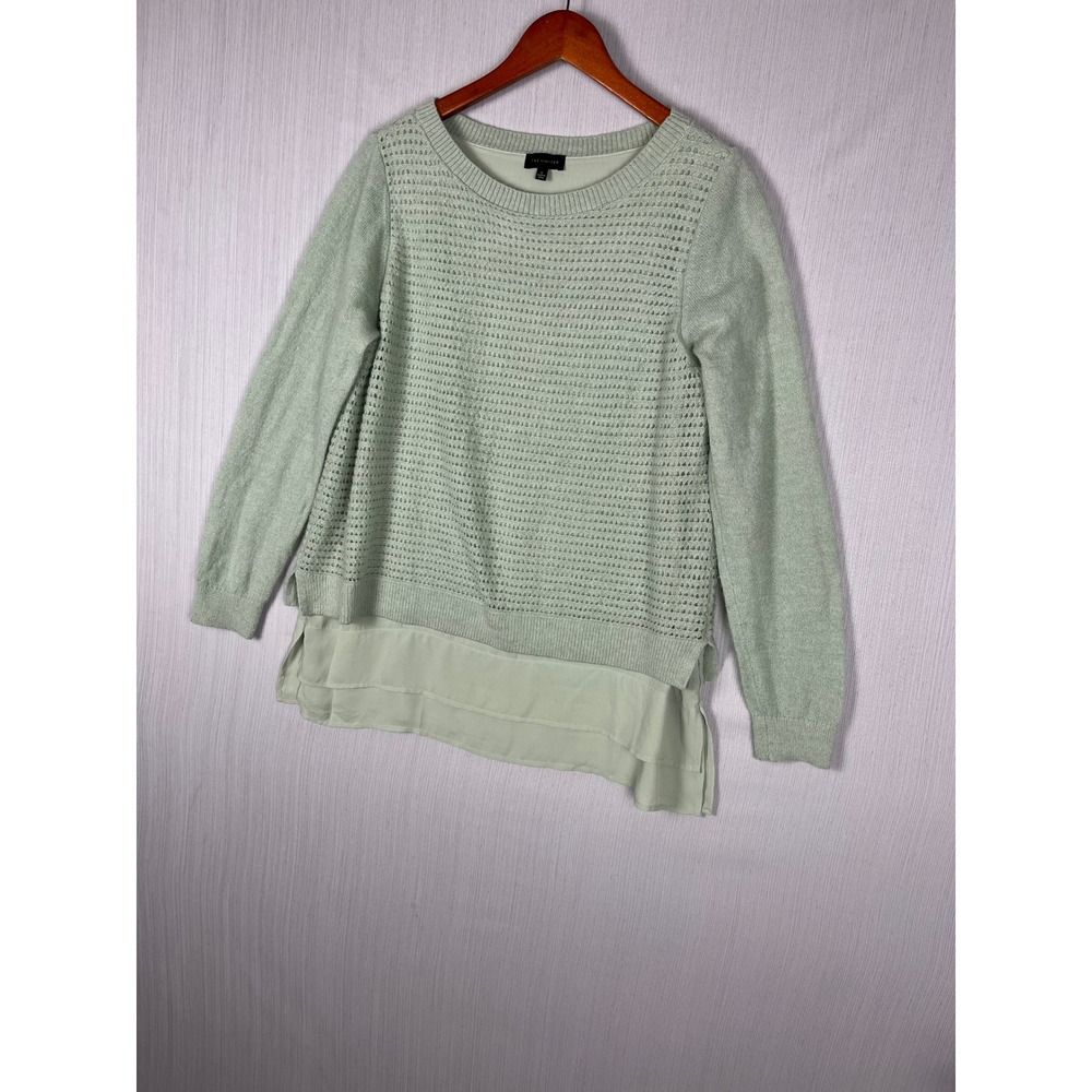 Mixed Media Sweater Women L Green Layered Knit Wool Blend, The Limited, Feminine